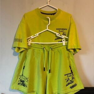 Superdry X Neon Yellow Lime Green Unisex T-shirt and Short set